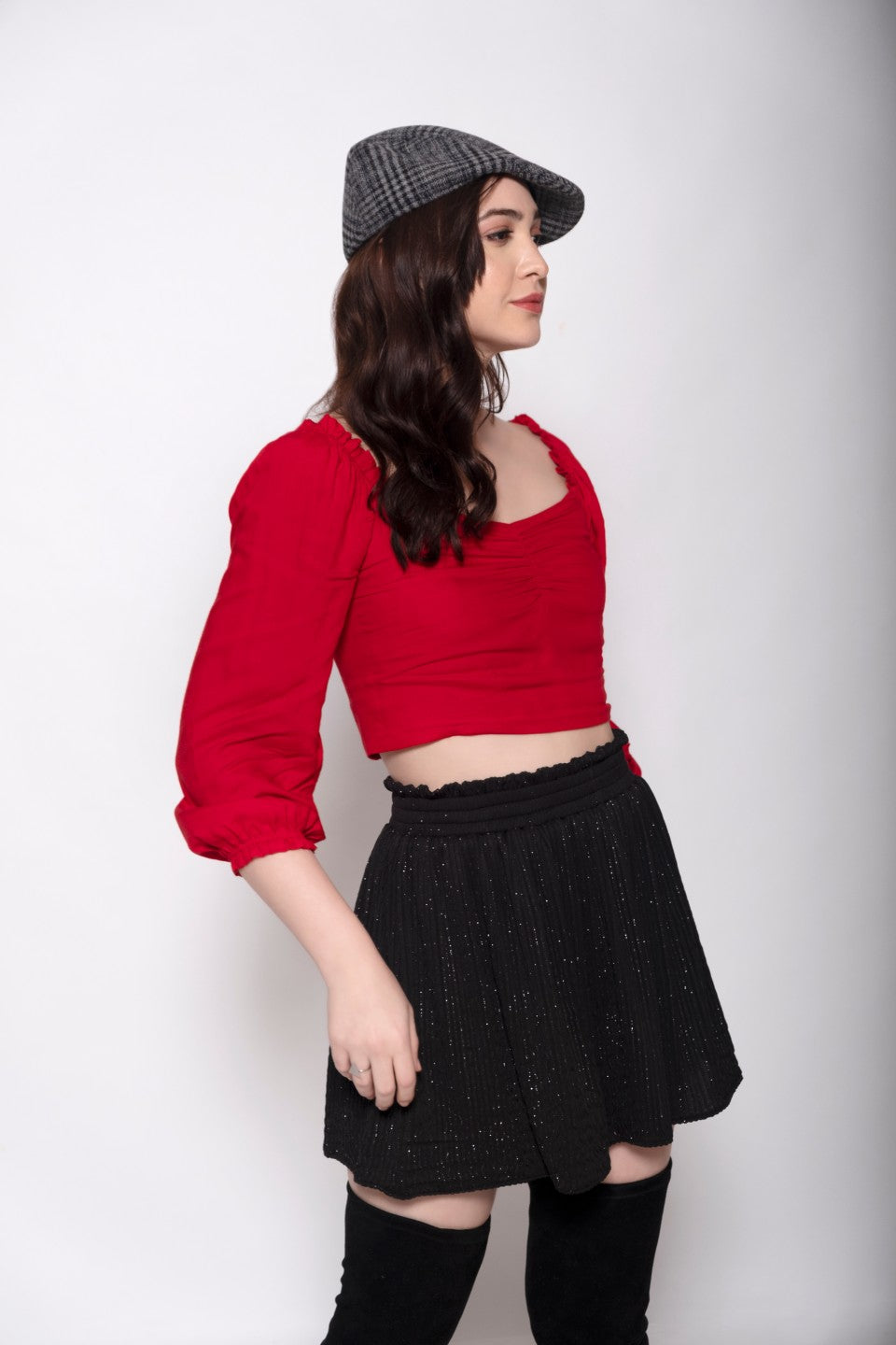 Red Viscose Solid Crop Top